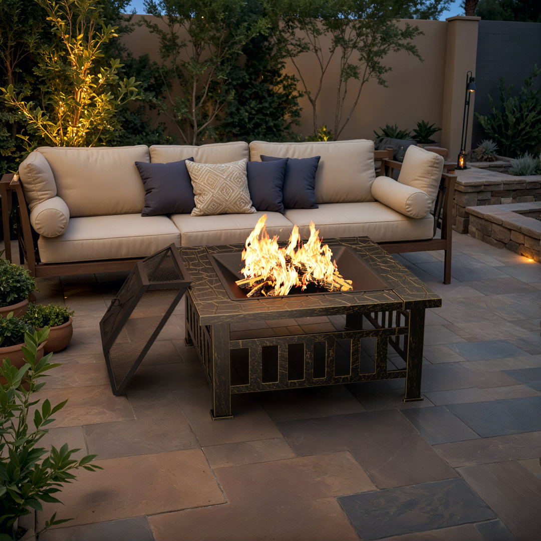 32'' Outdoor Square Fire Pit With Lid